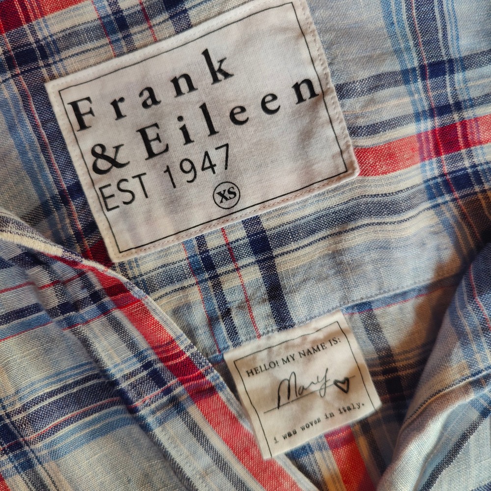 Frank & Eileen Mary Italian Linen Shirt Dress Plaid Shift XS Tunic Coastal Boho - Picture 5 of 8